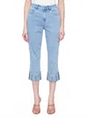 Charlie B Embroidered Cuff Cropped Jean In Light Blue In Blue