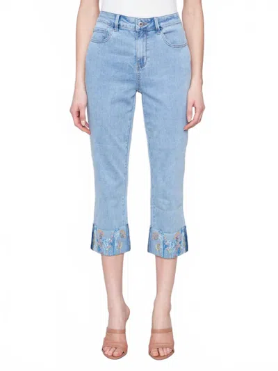 Charlie B Embroidered Cuff Cropped Jean In Light Blue