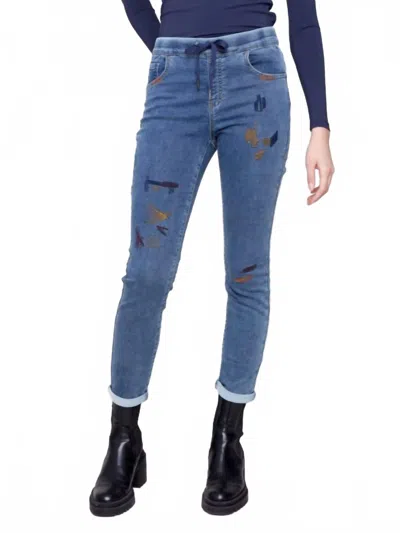 Charlie B Embroidered Denim Joggers In Blue