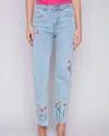 Charlie B Embroidered Denim Pant In Bleach Blue In Multi