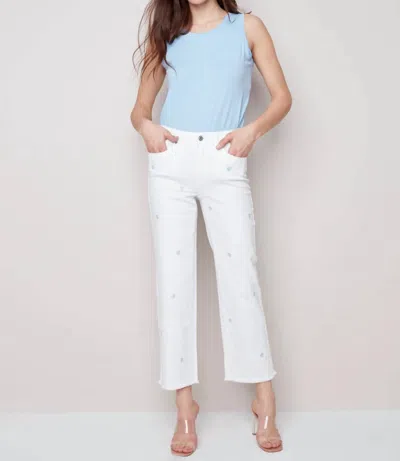 Charlie B Embroidered Flower Pants In Daisy