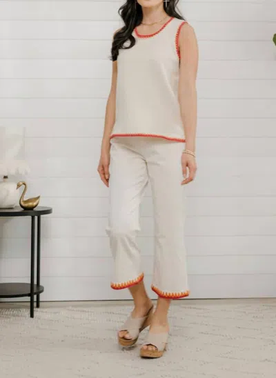 Charlie B Embroidered Hem Denim Pant In Natural In White