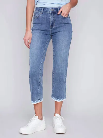 Charlie B Embroidered Hem Jean In Blue