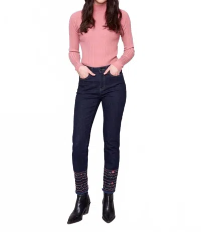 Charlie B Embroidered Hem Jeans In Deep Blue