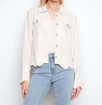 Charlie B Embroidered Hem Linen Jacket In Natural In Neutral