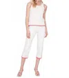 Charlie B Embroidered Stitch Hem Straight Leg Jean In Natural In White