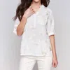 Charlie B Embroidered Cotton Half-button Blouse In Gold In Gold
