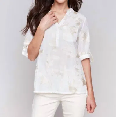 Charlie B Embroidered Popover Blouse In Gold