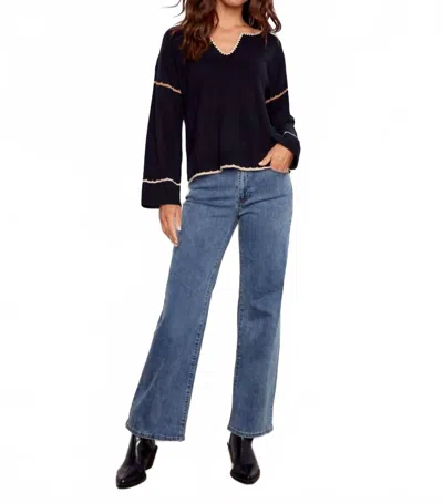 Charlie B Embroidered Ribbed Sweater In Navy In Blue