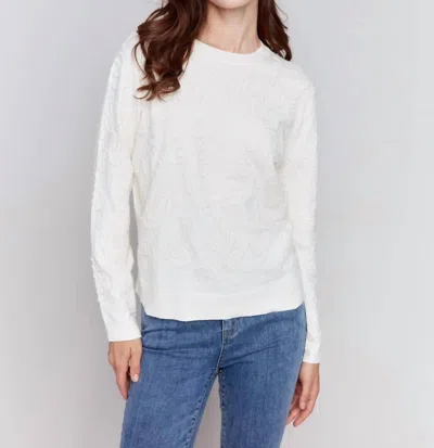 Charlie B Embroidered Round Hem Sweater In Ecru In White