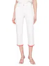 Charlie B Embroidered Stitch Hem Straight Leg Jean In Natural In White