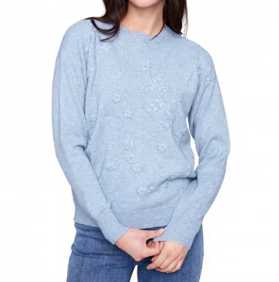 Charlie B Crew Neck Sweater With Tonal Embroidery In Oxford In Blue