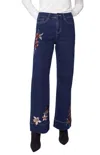Charlie B Embroidered Wide Leg Jean In Indigo In Multi