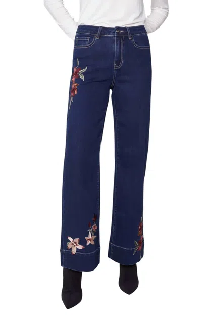 Charlie B Embroidered Wide Leg Jean In Indigo In Multi