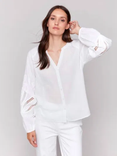 Charlie B Embroidery Button-front Blouse In White