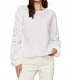 Charlie B Eyelet Cotton Long Sleeve Blouse In White In White