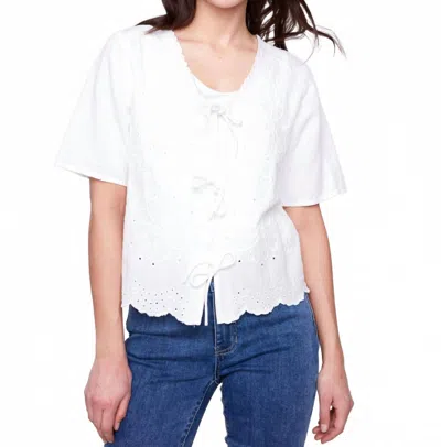 Charlie B Eyelet Embroidery Blouse In White In Animal Print