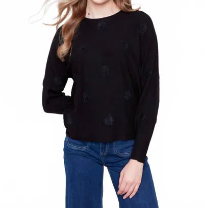 Charlie B Faux Fur Polka Dot Sweater In Black