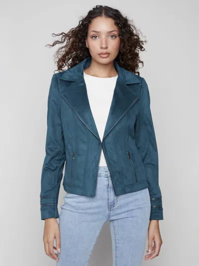 Charlie B Faux Suede Jacket In Evergreen In Multi