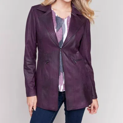 Charlie B Faux Suede Long Jacket In Plum In Purple