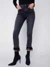 CHARLIE B FEATHER TRIM DENIM JEANS IN CHARCOAL