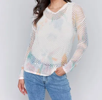 Charlie B Fishnet Crochet Hoodie In Pastel Multi