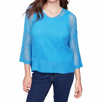 Charlie B Fishnet Crochet Sweater In Lagoon In Blue