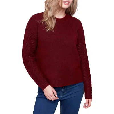 Charlie B Fishnet Pullover Sweater In Cabernet In Red