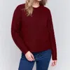 Charlie B Fishnet Sleeve Crew Neck Sweater In Cabernet In Red