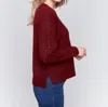 Charlie B Fishnet Sleeve Crew Neck Sweater In Cabernet In Red