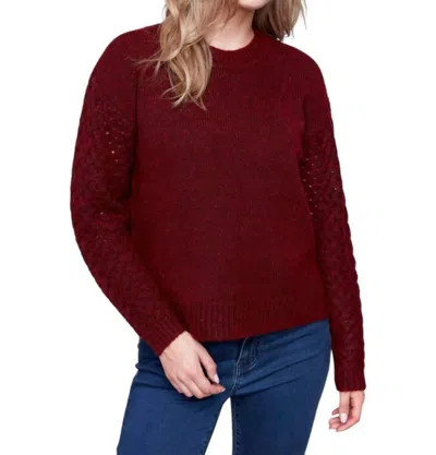 Charlie B Fishnet Sleeve Sweater In Cabernet In Red