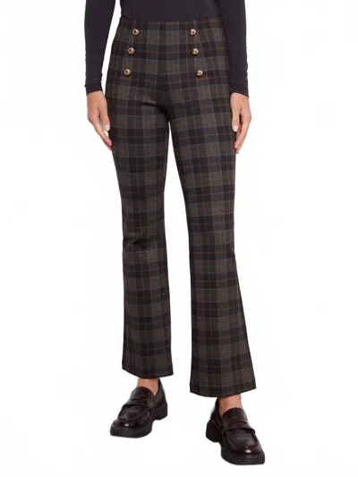 Charlie B Flare Plaid Pants With Decorative Buttons In Roman In Black