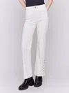 Charlie B Flared Leg Button Side Pants In Natural In White