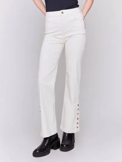 Charlie B Flared Leg Button Side Pants In Natural In White