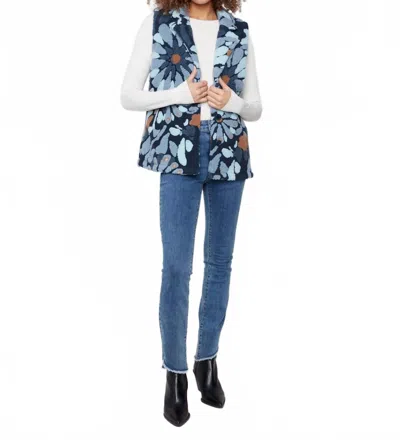 Charlie B Flocked Sherpa Fleece Vest Jacket In Vibrant Floral In Blue