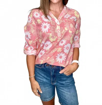 Charlie B Floral Cosmos Blouse In Pink