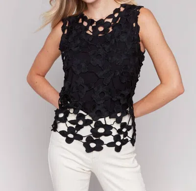 Charlie B Floral Crochet Sleeveless Top In Black