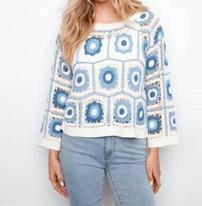 Charlie B Floral Crochet Sweater In Blue