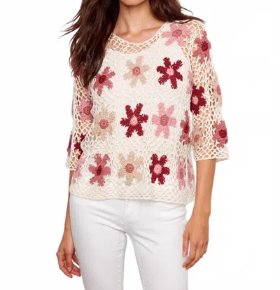 Charlie B Floral Crochet Sweater In Carnation In Multi