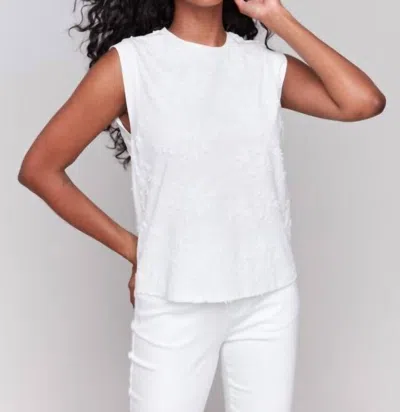 Charlie B Floral Embroidered Sleeveless Cotton Top In White