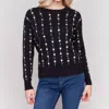 Charlie B Floral Embroidery Knit Sweater In Black In Black