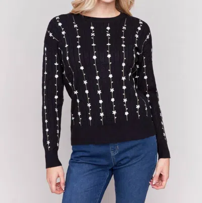 Charlie B Floral Embroidery Knit Sweater In Black