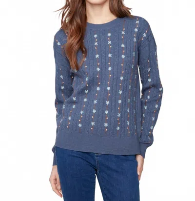 Charlie B Floral Embroidery Knit Sweater In Tulip In Blue