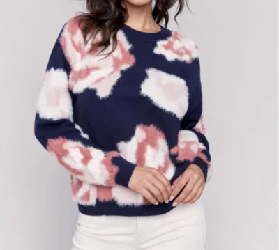 Charlie B Floral Jacquard Sweater In Navy In Blue