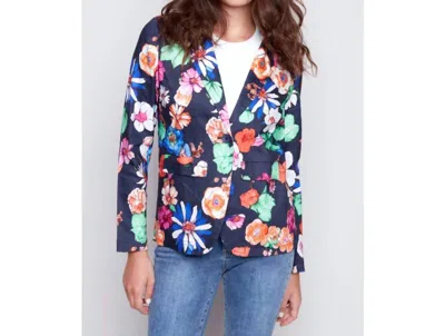 Charlie B Floral Linen Blazer In Gardenia In Blue