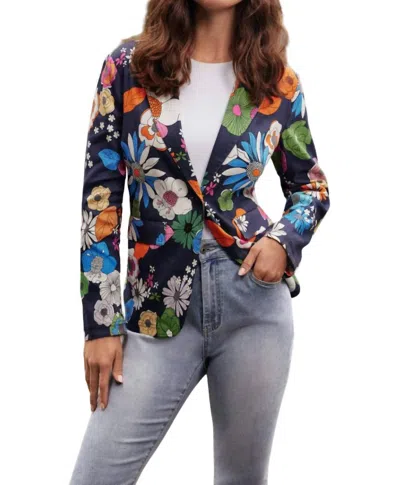 Charlie B Floral Printed Blazer In Gardenia In Blue