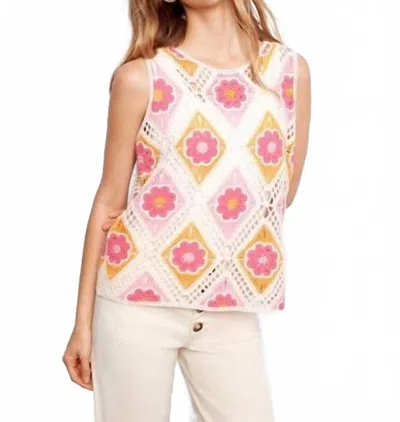 Charlie B Floral Sleeveless Crochet Cotton Blend Top In Apricot In White
