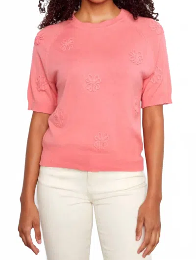 Charlie B Floral Soutache Cotton Knit Top In Sorbet In Pink