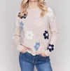 Charlie B Flower Power Sweater In Truffle In Multi