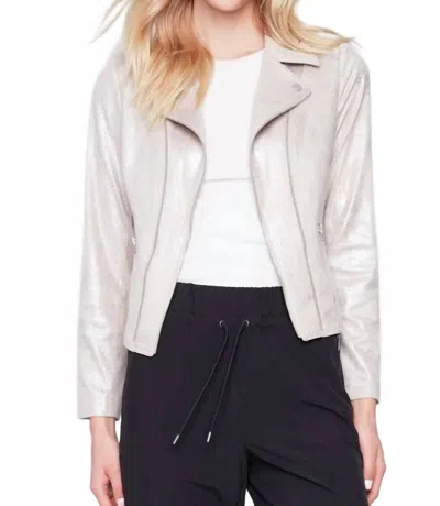 Charlie B Foil Faux Leather Motto Jacket In Champagne In White
